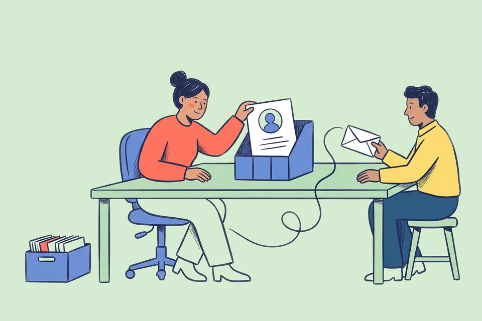 Two colleagues organise a customer record and connect it with an incoming enquiry.