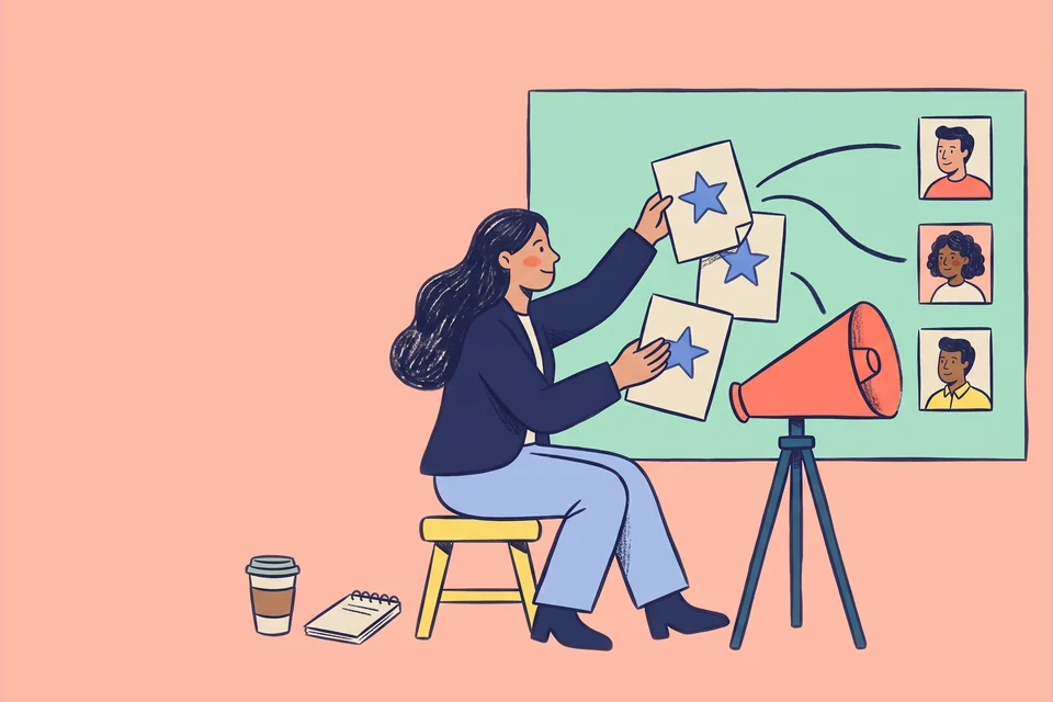 A marketer arranges matching messages along a path toward different customer portraits.