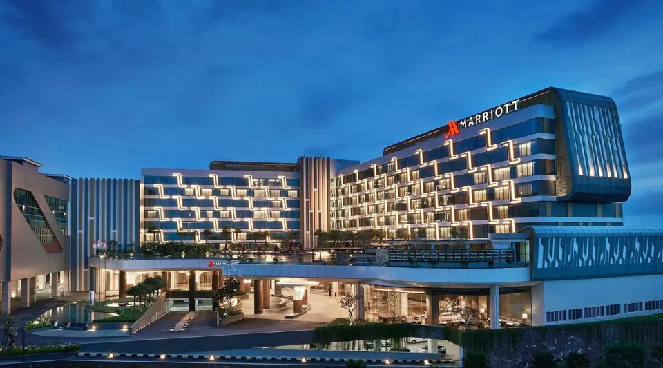 Marriott hotel architecture at dusk, from the hospitality campaign case study